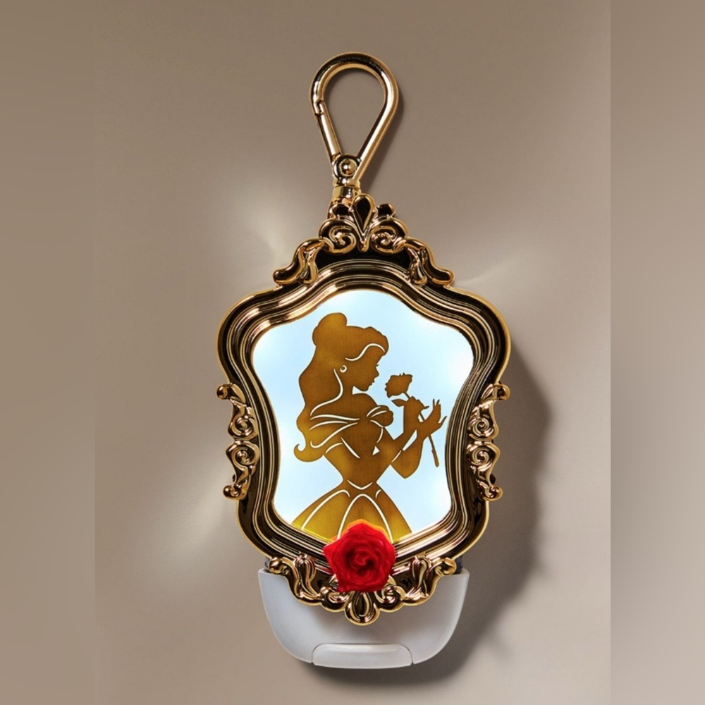 Bath & Body Works Princess  Belle Gold Keychain/Pocketbac Holder with Red Rose